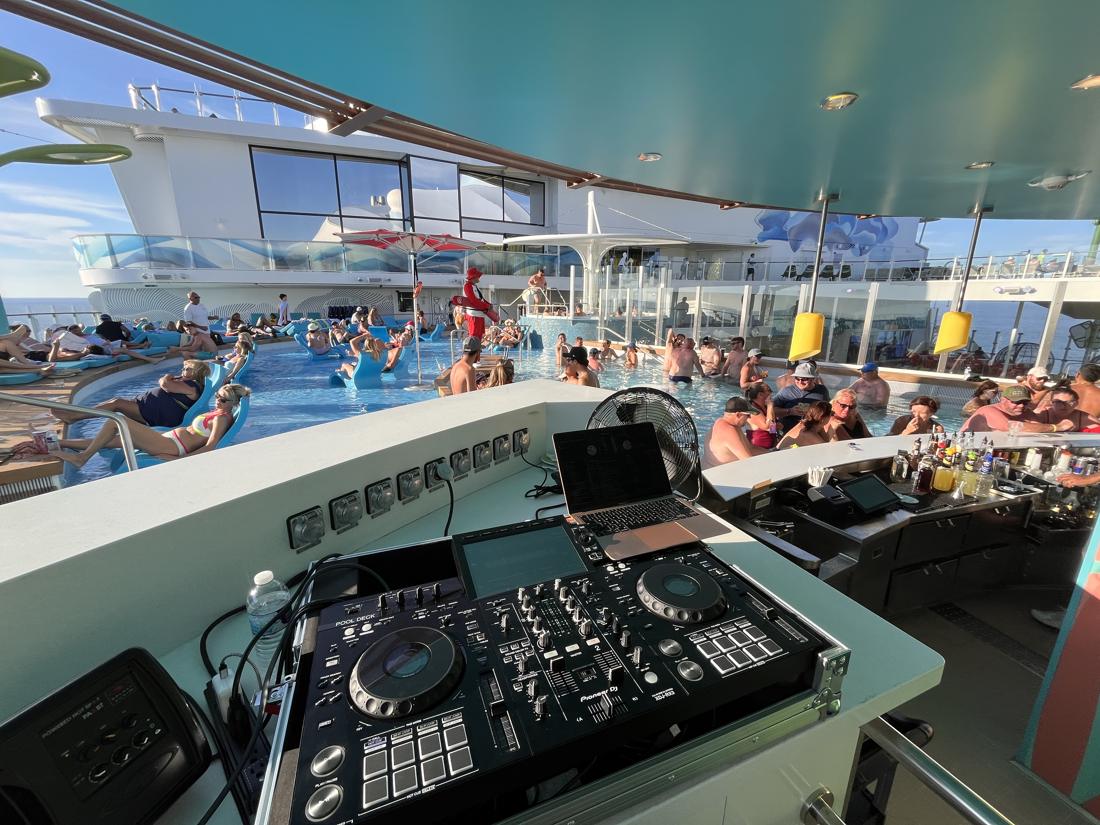 Afternoon pool party seen from the DJ booth